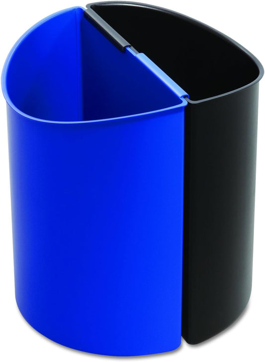 Safco, Deskside Double Recycling Trash Can with 2 Latching Receptacles, Black and Blue, 3 Gallons Each