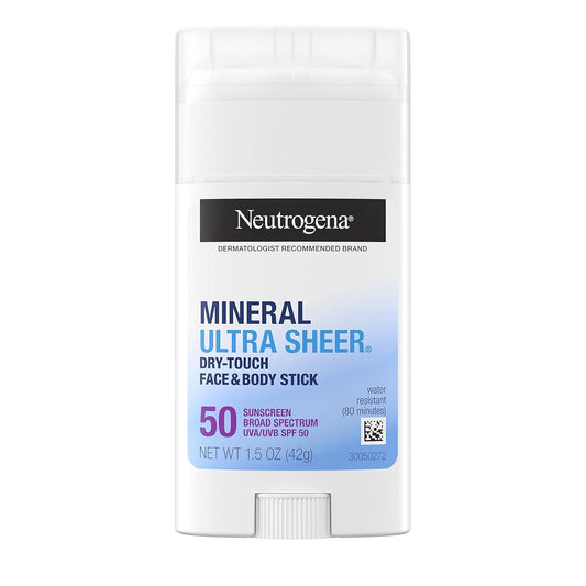 Neutrogena Ultra Sheer Dry Touch SPF 50 Mineral Sunscreen Stick for Sensitive Skin, Face & Body Sunscreen with Zinc Oxide & Vitamin E, No White...