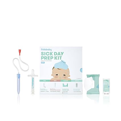 Frida Baby Sick Day Prep Kit | Sick Baby Essentials, Allergy Relief Set Includes NoseFrida Nasal Aspirator, MediFrida Pacifier Medicine Dispenser, Breathefrida Vapor Rub, Snot Wipes