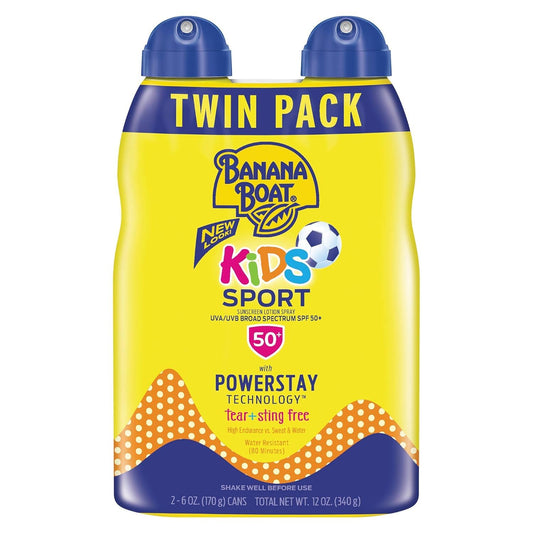 Banana Boat Kids Sport Sunscreen Spray SPF 50 Twin Pack | Childrens Sunscreen, Kids Sunblock Spray, Oxybenzone Free Sunscreen for Kids, Spray On Sunscreen...