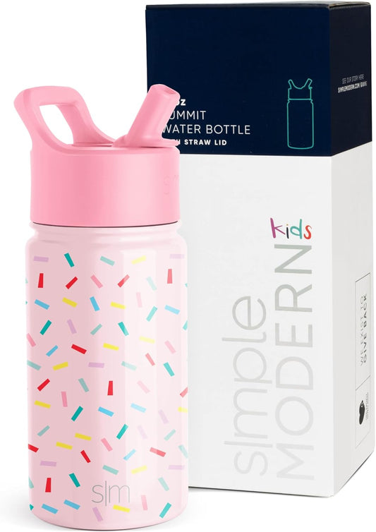 Simple Modern Kids Water Bottle with Straw Lid | Insulated Stainless Steel Reusable Tumbler for Toddlers, Girls | Summit Collection | 14oz, Confetti
