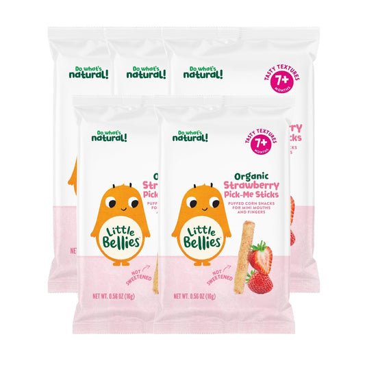 Little Bellies Organic Strawberry Pick-Me Sticks, Baby Snack, (Pack of 5)