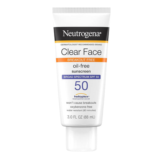 Neutrogena Clear Face Liquid Lotion Sunscreen for Acne-Prone Skin, Broad Spectrum SPF 50 UVA/UVB Protection, Oil-, Fragrance- & Oxybenzone-Free Facial...