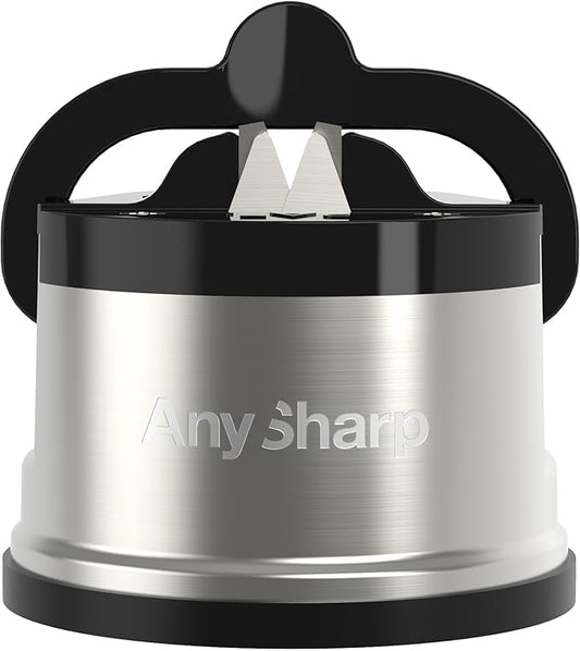 AnySharp Pro - World's Best Knife Sharpener - For All Knives and Serrated Blades - Brushed Metal