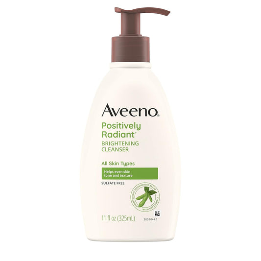 Aveeno Positively Radiant Brightening Facial Cleanser for Sensitive Skin, Targets Dull Skin, Moisture Rich Soy Extract, Non-Comedogenic, Oil- &...