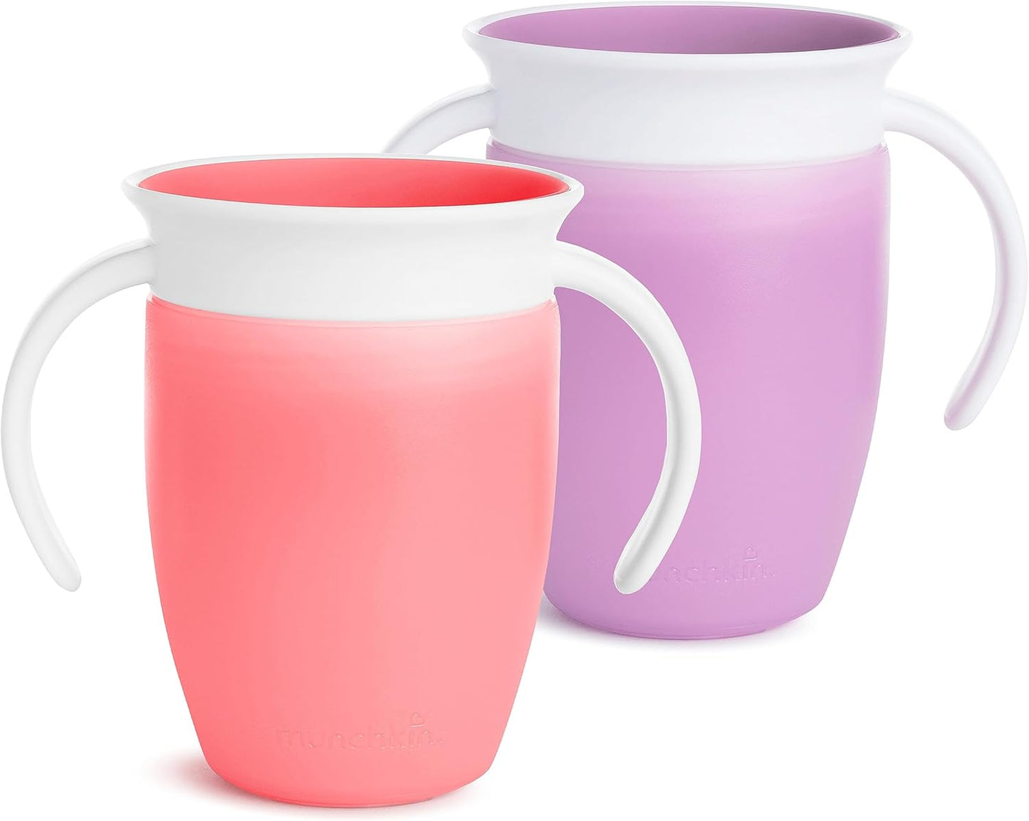 Munchkin® Miracle® 360 Trainer Sippy Cup with Handles, Spill Proof, 7 Ounce, 2 Pack, Pink/Purple
