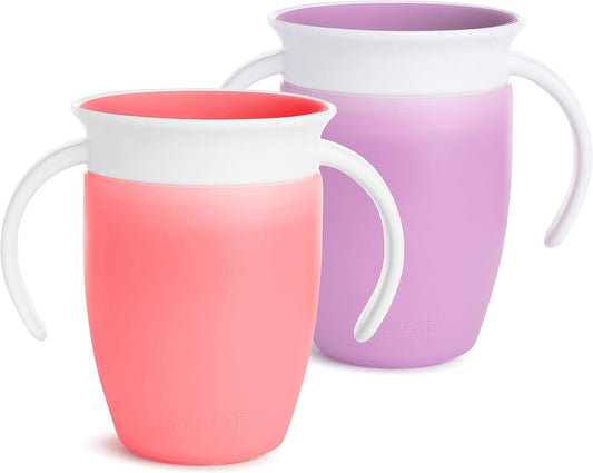 Munchkin® Miracle® 360 Trainer Sippy Cup with Handles, Spill Proof, 7 Ounce, 2 Pack, Pink/Purple