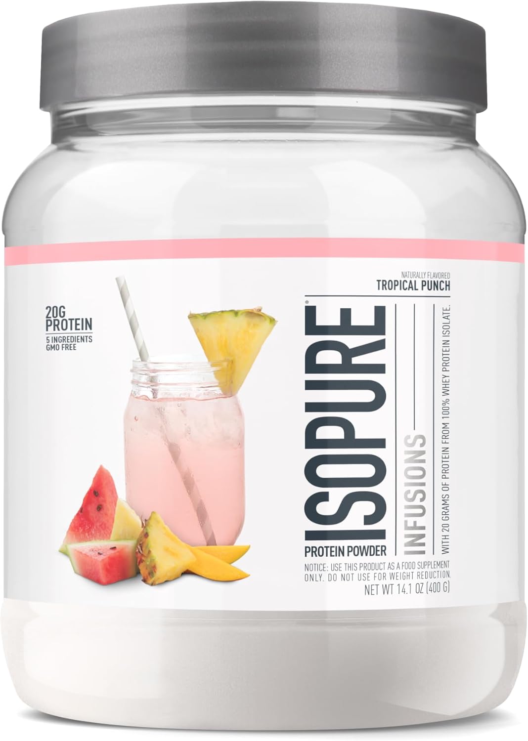 Isopure Protein Powder, Clear Whey Isolate Protein, Post Workout Recovery Drink Mix, Gluten Free with Zero Added Sugar, Infusions- Tropical Punch, 16 Servings