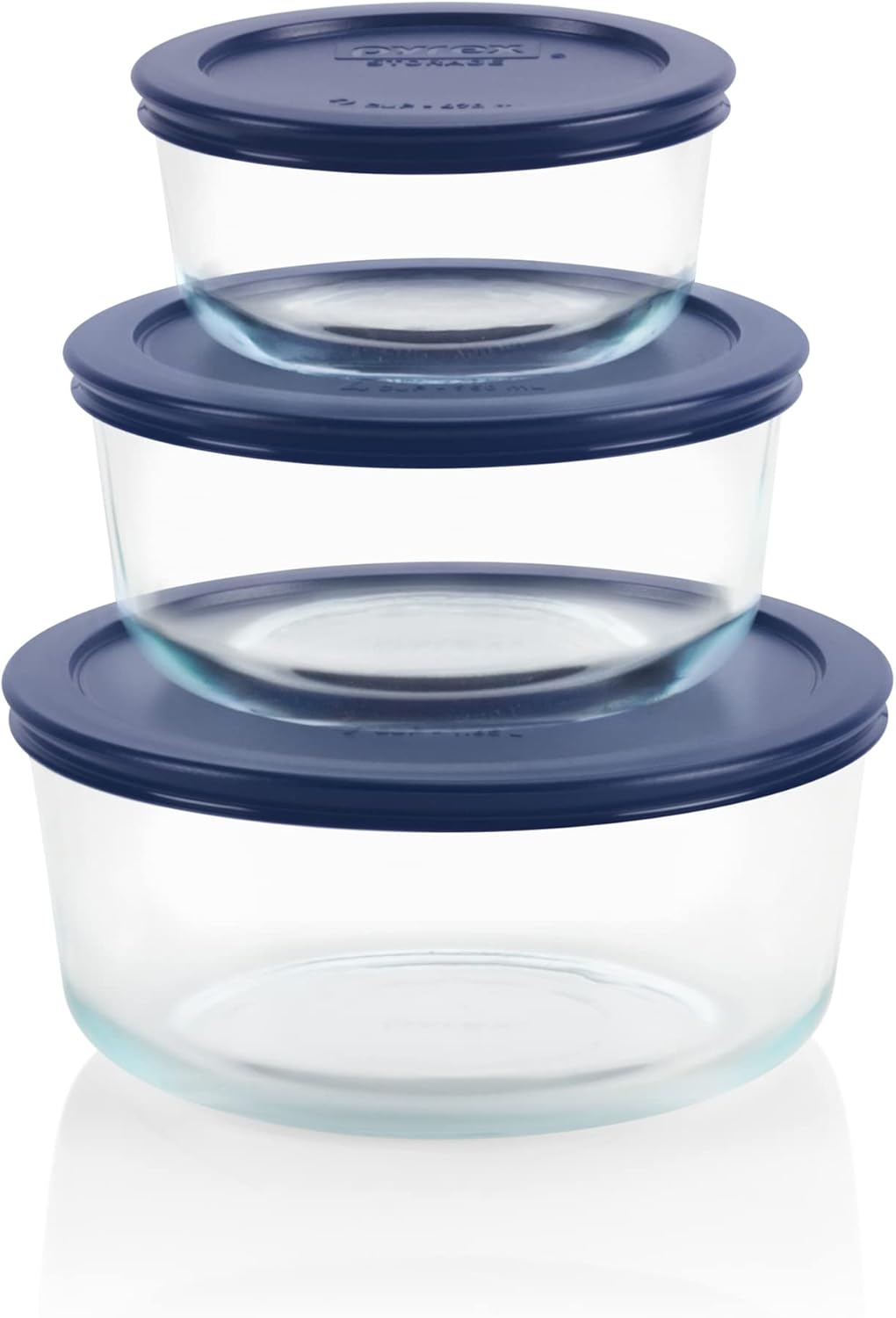Pyrex Simply Store 6-Pc Glass Food Storage Set with BPA-Free Lids, 7-Cup to 2-Cup Round Containers, Dishwasher, Microwave & Freezer Safe, Blue
