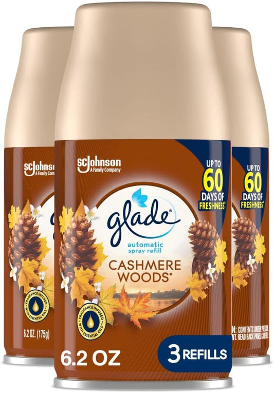 Glade Automatic Spray Refill, Air Freshener for Home and Bathroom, Cashmere Woods, 6.2 Oz, 3 Count