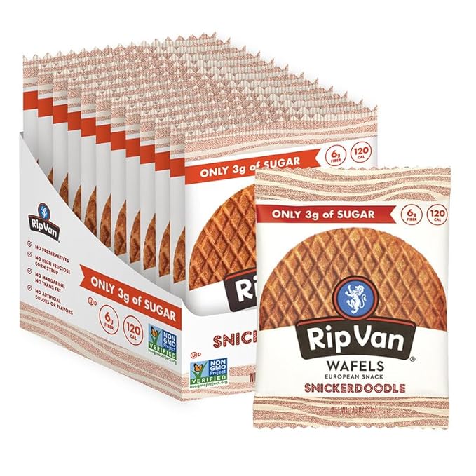 Rip Van Wafels Snickerdoodle Stroopwafels, Healthy Snacks, Non-GMO, Keto Friendly, Office Snacks, Low Sugar (3g), Low Calorie, 12 Pack