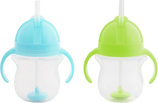 Munchkin® Any Angle™ Weighted Straw Trainer Cup with Click Lock™ Lid, 7 Ounce, 2 Count (Pack of 1), Blue/Green, 17349