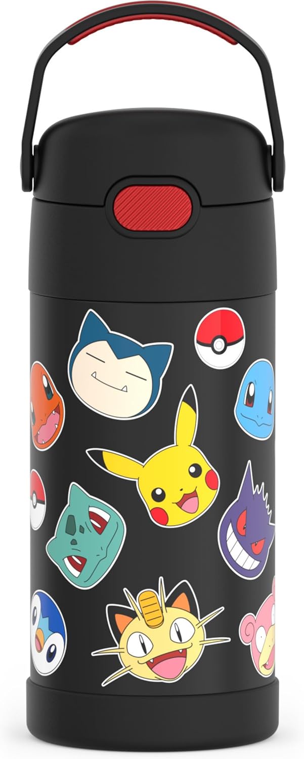 THERMOS FUNTAINER Water Bottle with Straw - 12 Ounce, Pokémon - Kids Stainless Steel Vacuum Insulated Water Bottle with Lid