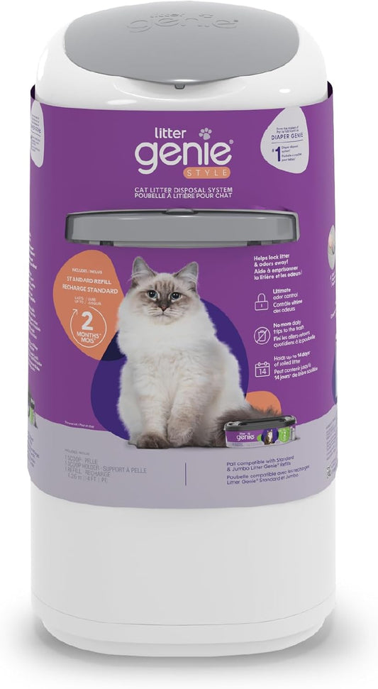 Litter Genie Style Pail |Cat Litter Waste Disposal System for Odor Control | Includes 1 Square Refill Bag