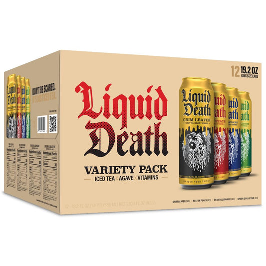 Liquid Death, Iced Tea Variety Pack (Grim Leafer, Rest in Peach, Dead Billionaire, and Green Guillotine), Tea Sweetened With Real Agave, B12 & B6...