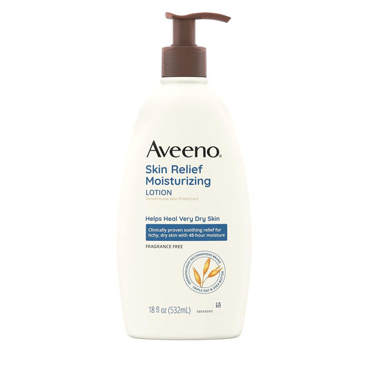 Aveeno Skin Relief Fragrance-Free Moisturizing Lotion for Sensitive Skin, with Natural Shea Butter & Triple Oat Complex, Unscented Therapeutic Body...