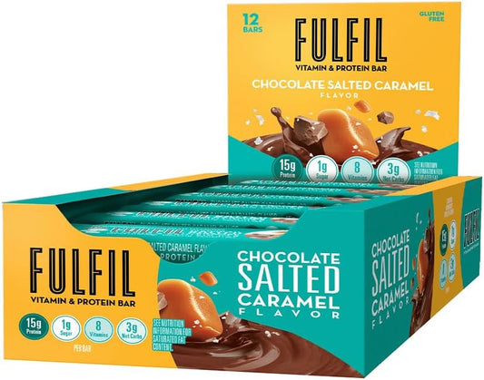 FULFIL Vitamin and Protein Bars, Chocolate Salted Caramel, Snack Sized Bar with 15g Protein and 8 Vitamins Including Vitamin C, 12 Counts