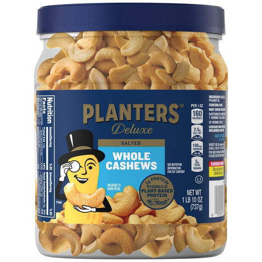 PLANTERS Fancy Whole Cashews with Sea Salt, 26 Ounces ( Pack of 1) Resealable Jar - Made with Simple Ingredients - Good Source of Vitamins and Minerals -...