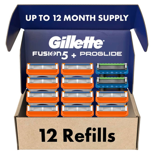 Gillette Mens Razor Blade Refills, 10 Fusion5 Cartridges, 2 ProGlide Cartridges, Lubrastrip for a More Comfortable Shave 12 Count(Pack of 1)