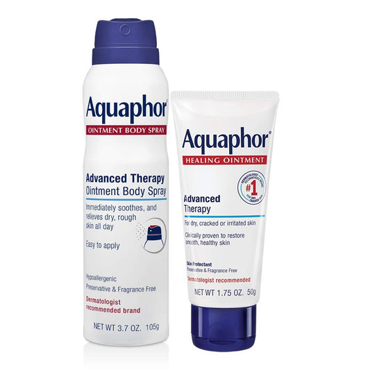 Aquaphor Advanced Healing Ointment & Spray Bundle Pack | Moisturizes and Heals Dry, Rough Skin - 1.75 oz Healing Ointment + 3.7 oz Body Spray (2 Pack) 
