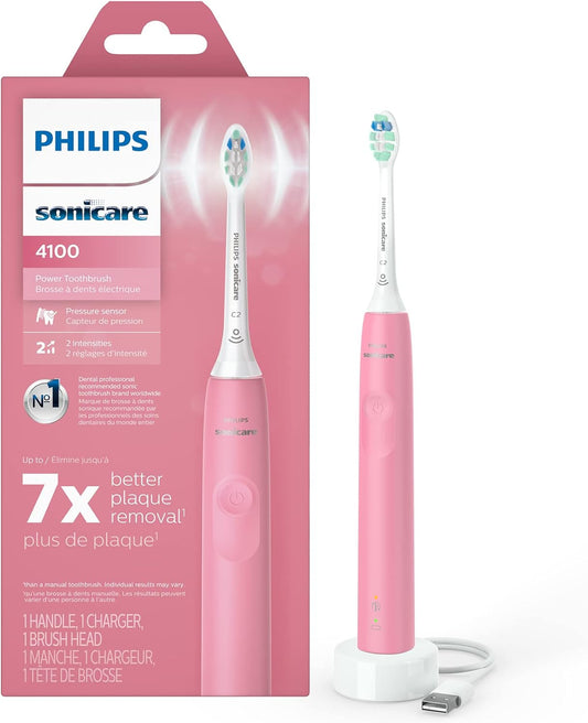 Philips Sonicare 4100 Power Toothbrush, Rechargeable Electric Toothbrush with Pressure Sensor, Deep Pink HX3681/26