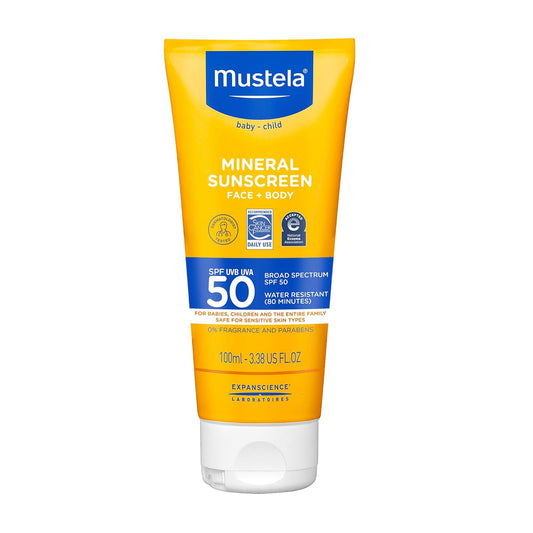 Mustela Baby Mineral Sunscreen Lotion SPF 50 Broad Spectrum - Face & Body Sun Lotion for Sensitive Skin - Water Resistant & Fragrance Free - Regular...