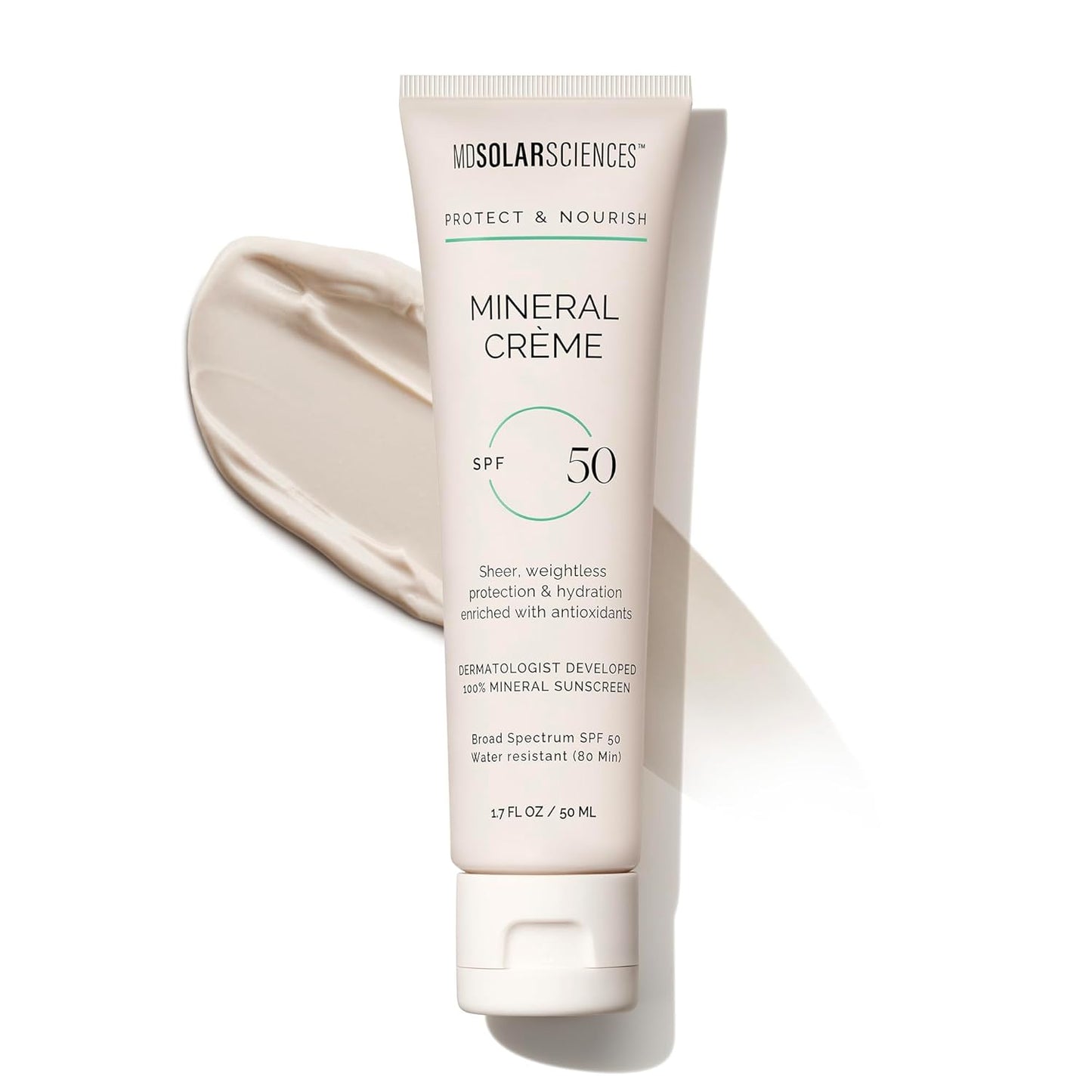 MDSolarSciences Mineral Crème SPF 50 Sunscreen for Face – Water-Resistant, Broad Spectrum UV Protection – Blendable Micronized Zinc Oxide – Smooth, Natural...
