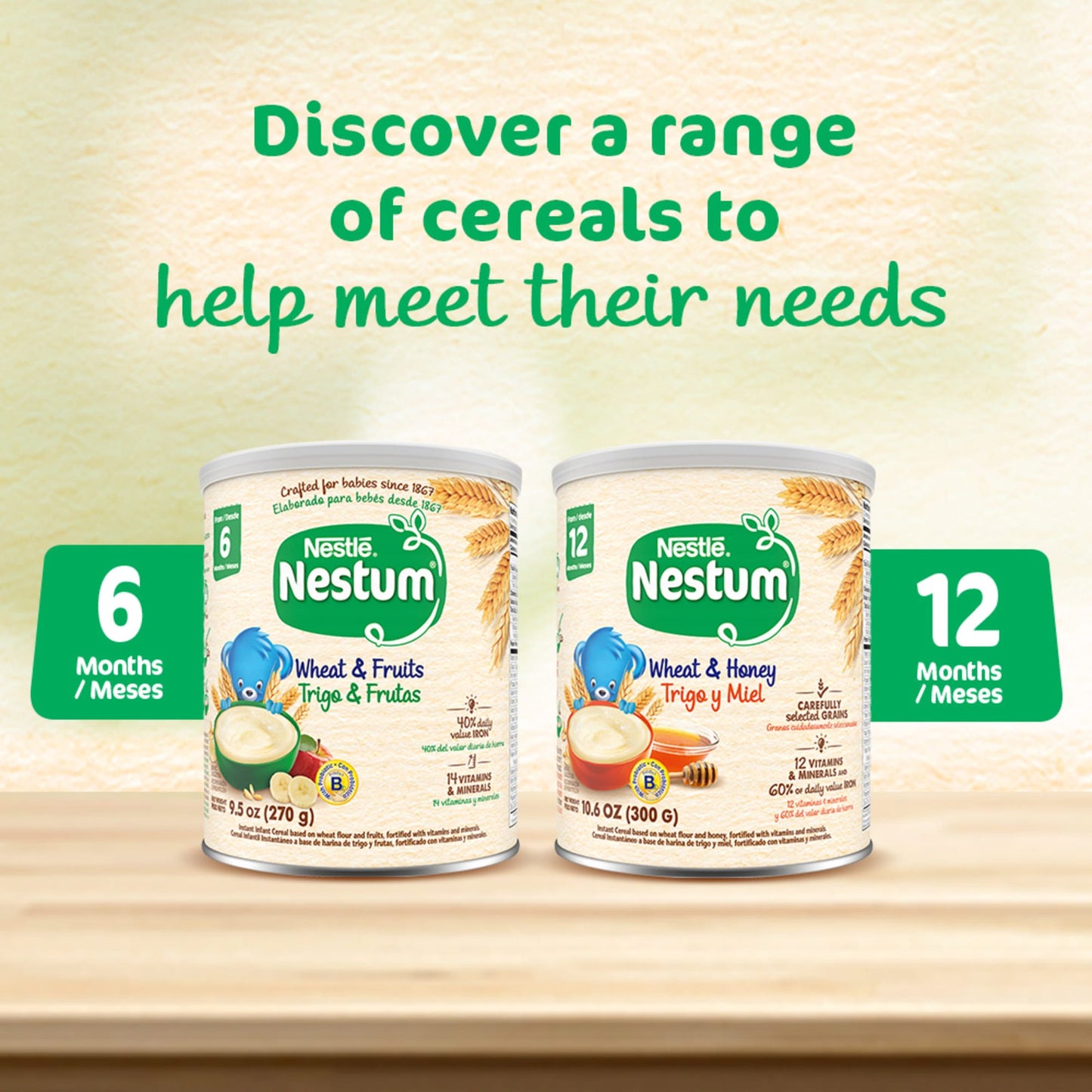 (4 pack) NESTLE Nestum Wheat and Honey Cereal 10.5 oz. Canister 10.6 oz