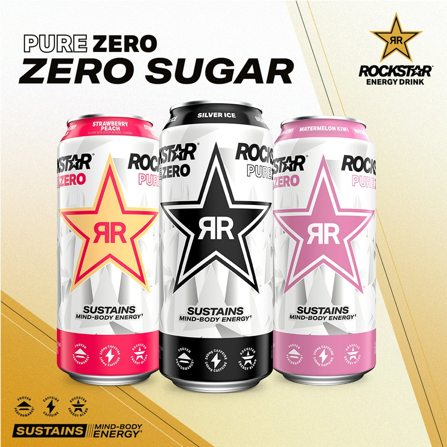 Rockstar Pure Zero 4 Flavor Variety Pack Energy Drink, 16 fl oz, 12 Pack Cans