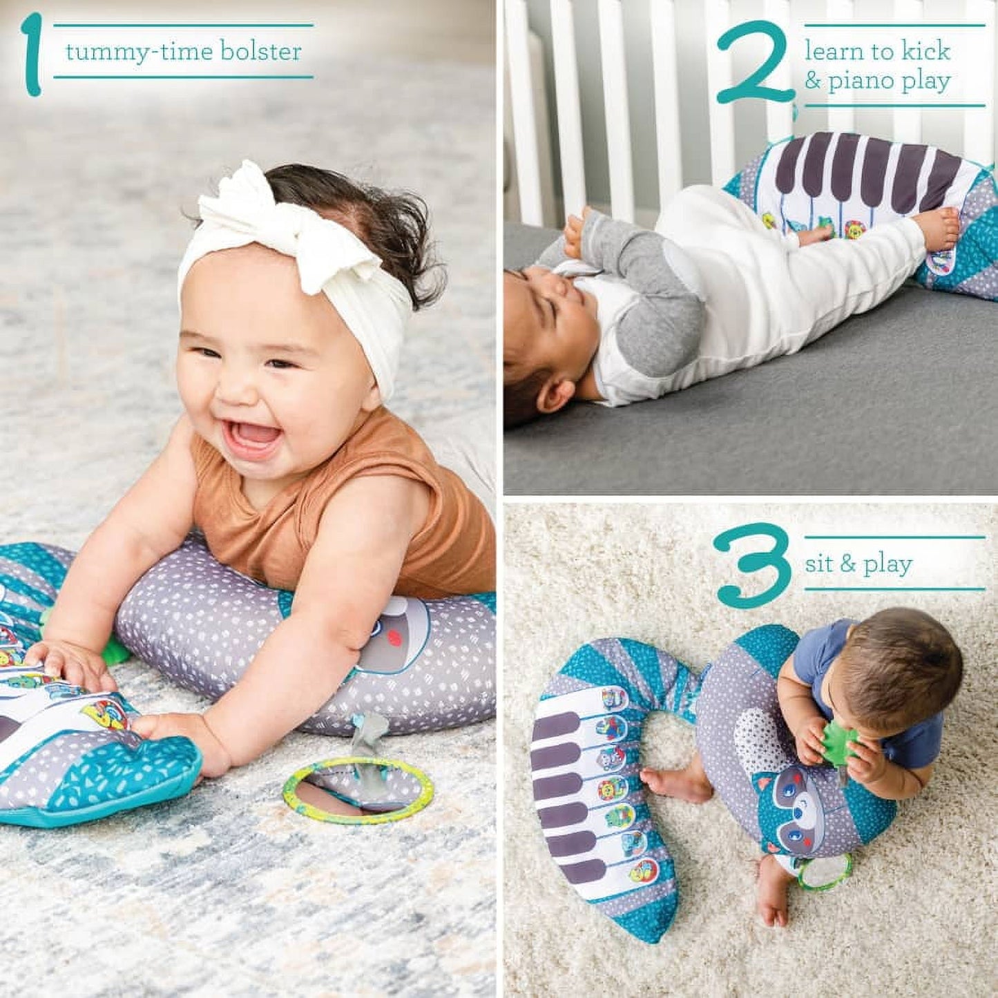 Infantino 3-in-1 Grow-with-Me Tummy Time Kicking Piano Activity Gym, 6-12 Months Unisex, Blue