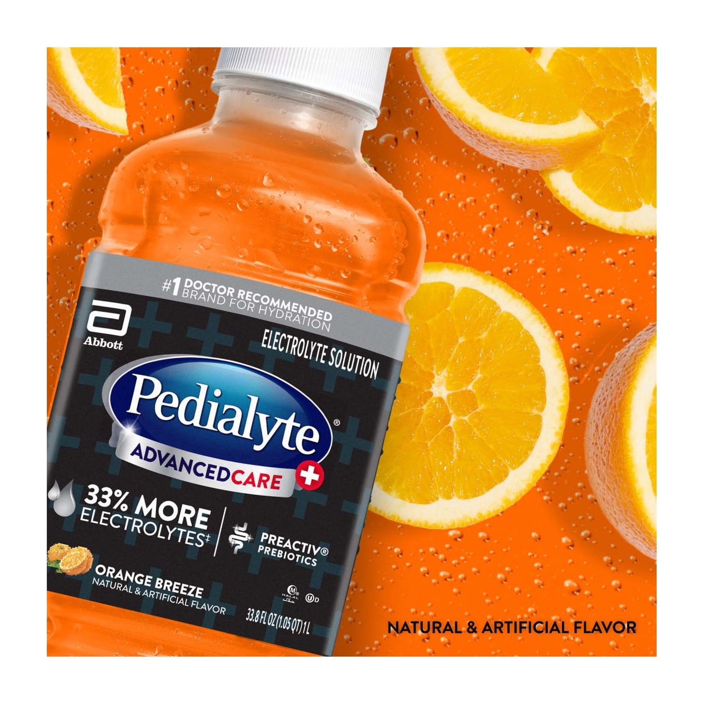 (4 pack) Pedialyte AdvancedCare Plus Electrolyte Drink, Orange Breeze, 1 Liter
