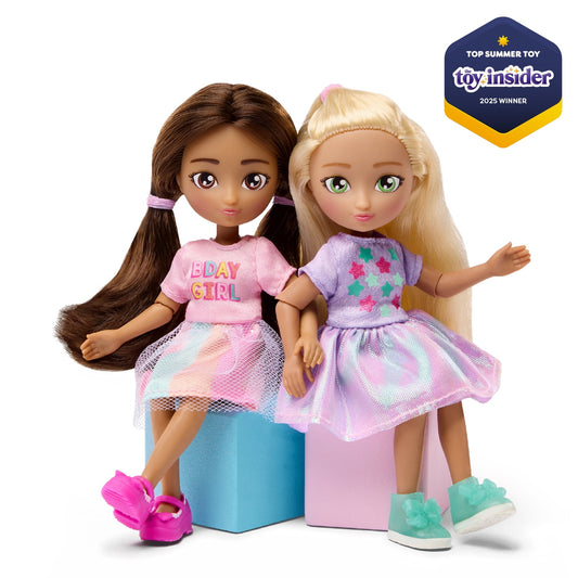 Hey Bestie Emma & Camila 19 Piece Set of 2 (5.5-inch) Small Birthday Dolls with Play Food, Kids Ages 3+
