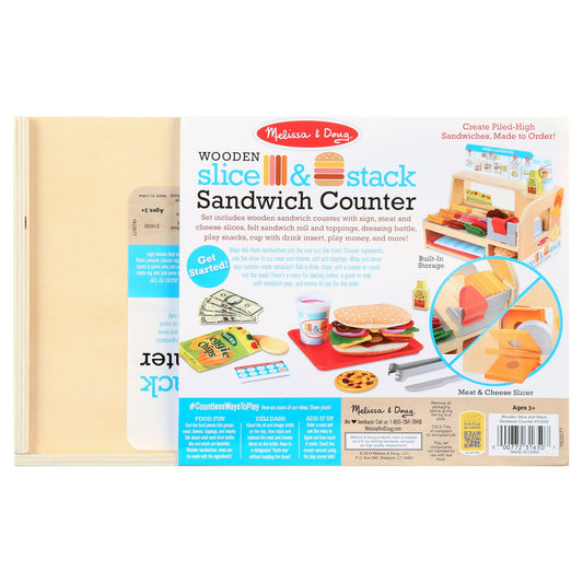 Melissa & Doug Wooden Slice & Stack Sandwich Counter with Deli Slicer Ð 56-Pieces - FSC Certified