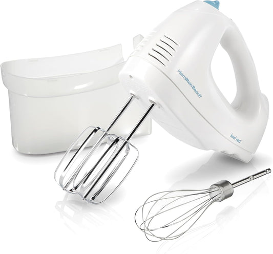 Hamilton Beach 6-Speed Electric Hand Mixer with Whisk, Traditional Beaters, Snap-On Storage Case, 250 Watts, White