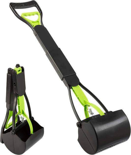 Pooper Scooper - Foldable Cat and Dog Poop Scoop with Ergonomic Handle - Enables One-Handed Use on Concrete, Grass, and Gravel by PETMAKER (Green)