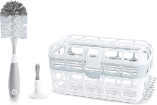 Munchkin® Baby Bottle & Small Parts Cleaning Set, Includes High Capacity Dishwasher Basket & Bristle Bottle Brush, Grey