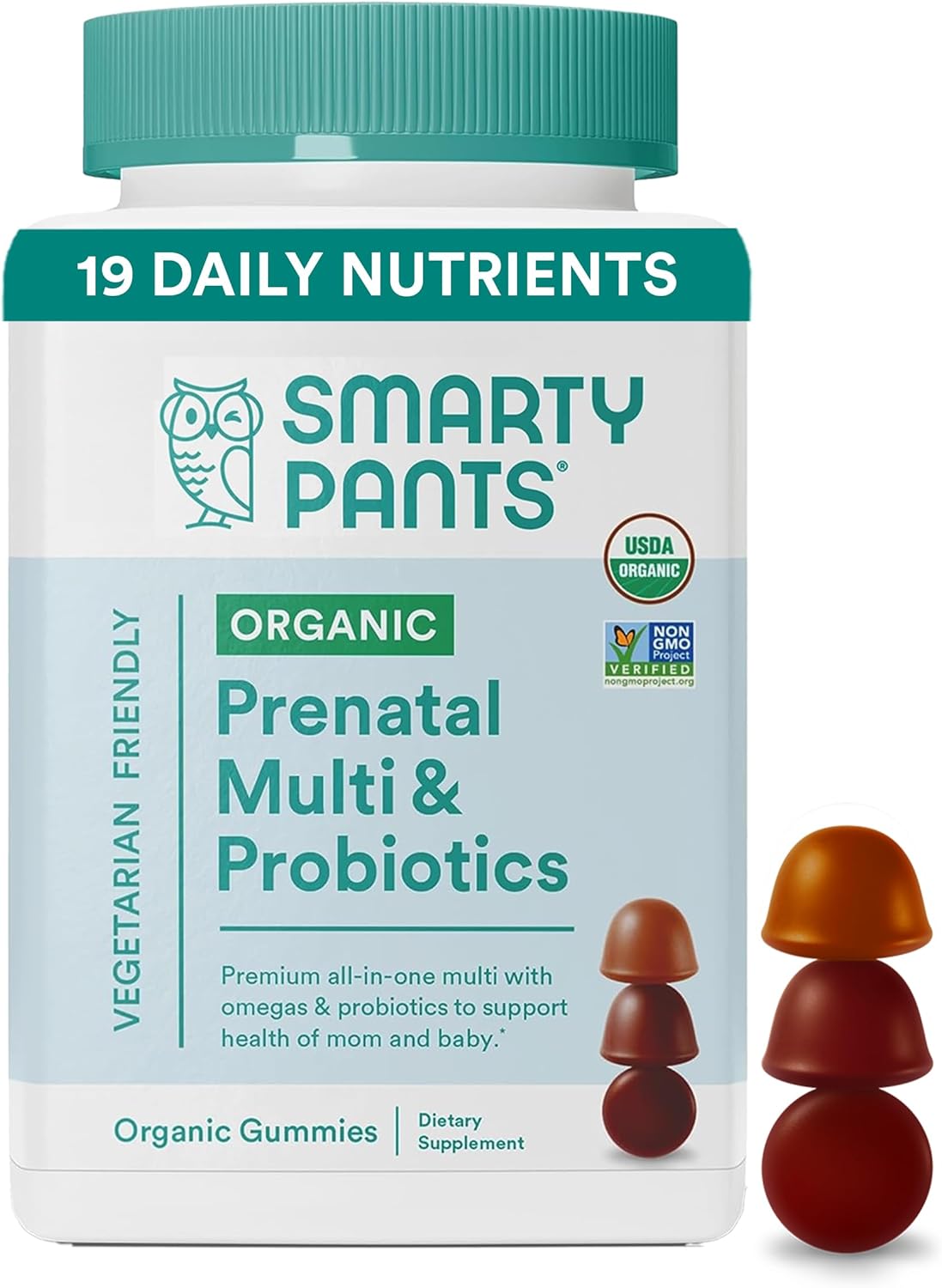 SmartyPants Organic Prenatal Vitamins for Women, Multivitamin Gummies: Probiotics, Biotin, Methylfolate, Omega 3 (ALA), Vitamin D3, C, Vitamin B12, B6,...
