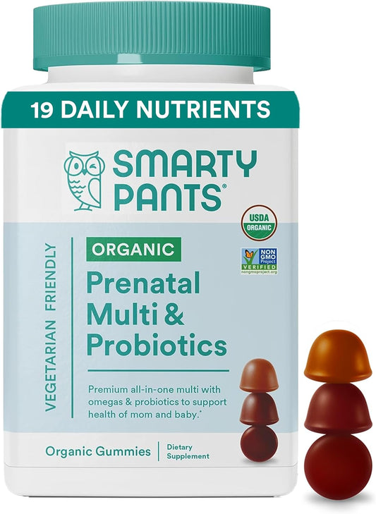 SmartyPants Organic Prenatal Vitamins for Women, Multivitamin Gummies: Probiotics, Biotin, Methylfolate, Omega 3 (ALA), Vitamin D3, C, Vitamin B12, B6,...