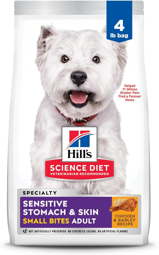 Hill's Science Diet Adult Sensitive Stomach and Skin, Small Bites Dry Dog Food, Chicken & Barley Recipe, 4 lb. Bag