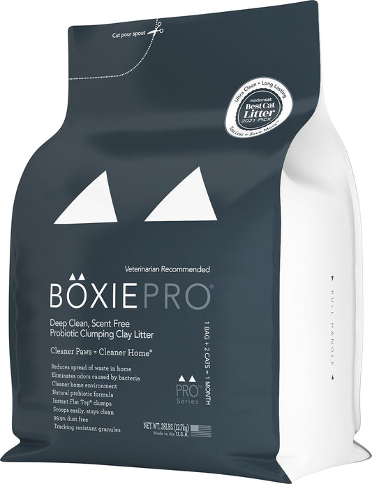 Boxie® Pro™ Probiotic 40 Day Odor Control Clumping Cat Litter, 28lb Boxiecat 99.9% Dust Free Clay Kitty Litter 
