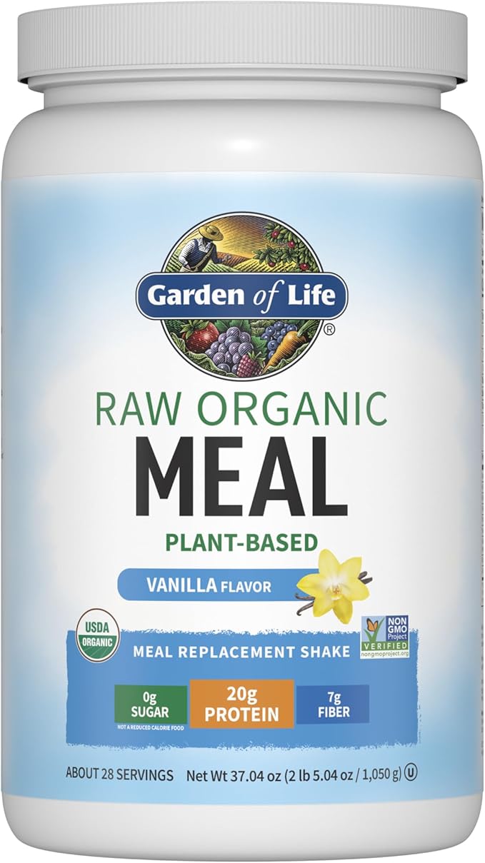Garden of Life Meal Replacement Shakes, Raw Organic, Vanilla Protein Powder with Plant Based Pea Protein, Sprouts, Greens, Probiotics, Dairy Free 28 Servings