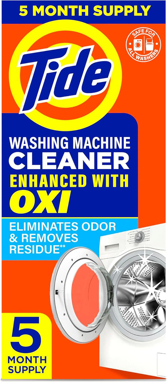 Washing Machine Cleaner by Tide, Washer Machine Cleaner with Oxi for Front and Top Loader Washer Machines, Deep Cleaning Residue & Odor Eliminator, 5 Month Supply (Packaging May Vary)