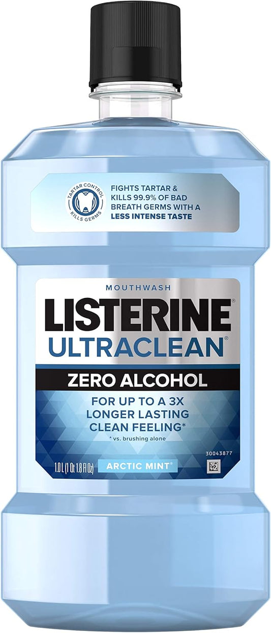 Listerine Ultraclean Zero Alcohol Tartar Control Mouthwash, Oral Rinse to Help Fight Bad Breath and Tartar, for Cleaner, Naturally White Teeth, Less Intense...