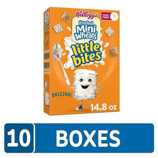 Kellogg's Frosted Mini-Wheats Little Bites Breakfast Cereal, Kids Cereal, Family Breakfast, Original (10 Boxes)