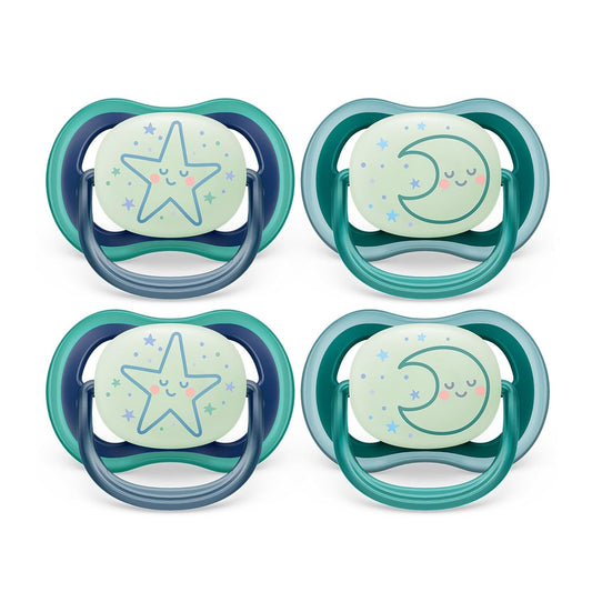 Philips Avent Ultra Air Pacifier - 4 x Light, Breathable Glow-in-The-Dark Baby Pacifiers for Babies Aged 6-18 Months, BPA Free with Sterilizer Carry Case,...
