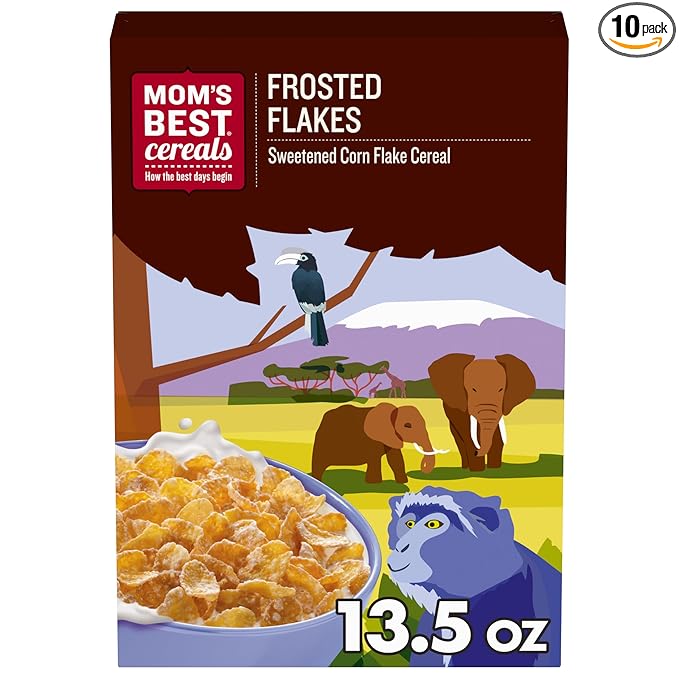 Mom's Best Frosted Flakes Cereal, No High-Fructose Corn Syrup, No Artificial Flavors or Preservatives, Kosher Dairy, 13.5 OZ Box (Pack of 10)
