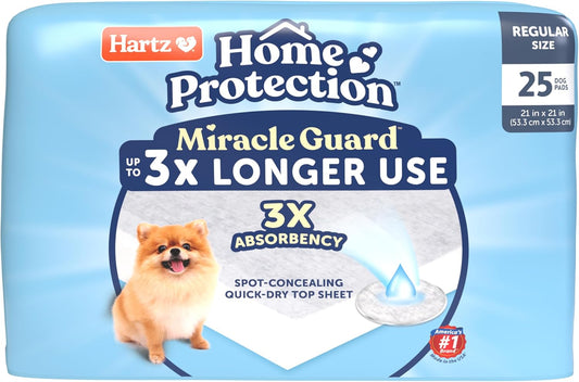 Hartz Home Protection Miracle Guard Dog Pads, Regular Size 25 Count, 3X Absorbency & 3X Longer use, Won't Leak and Odor Eliminating