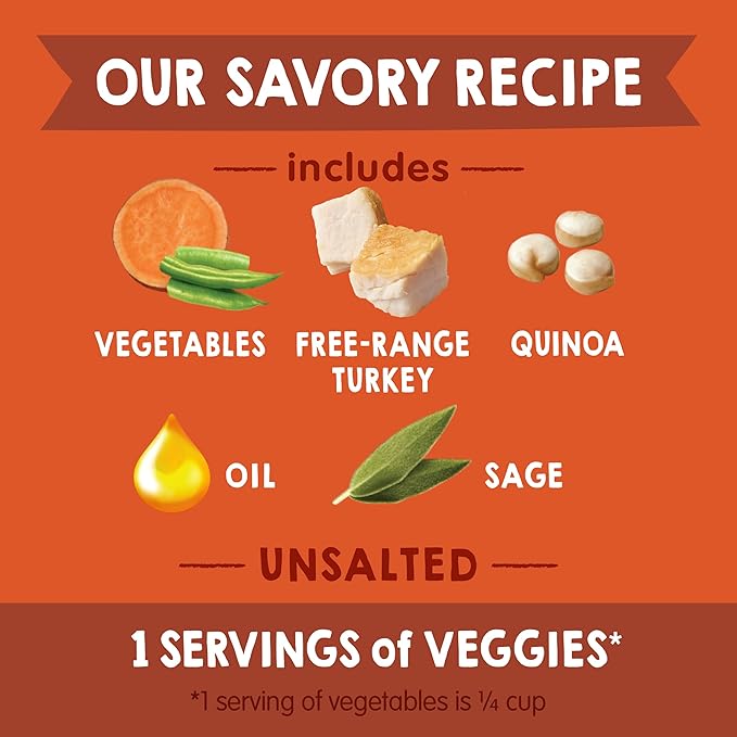 Happy Baby Organics Savory Blends Stage 3 Baby Food Puree, Free Range Turkey, Harvest Vegetables & Quinoa Skillet, 3.5 Ounce (Pack of 16)