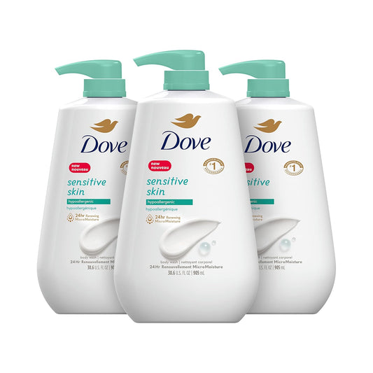 Dove Sensitive Skin Body Wash, Hypoallergenic and Paraben-Free, 30.6 fl oz (Pack of 3)
