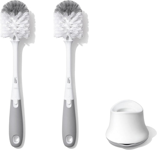 OXO Tot Bottle Brush with Nipple Cleaner and Stand – Gray, 2-Pack